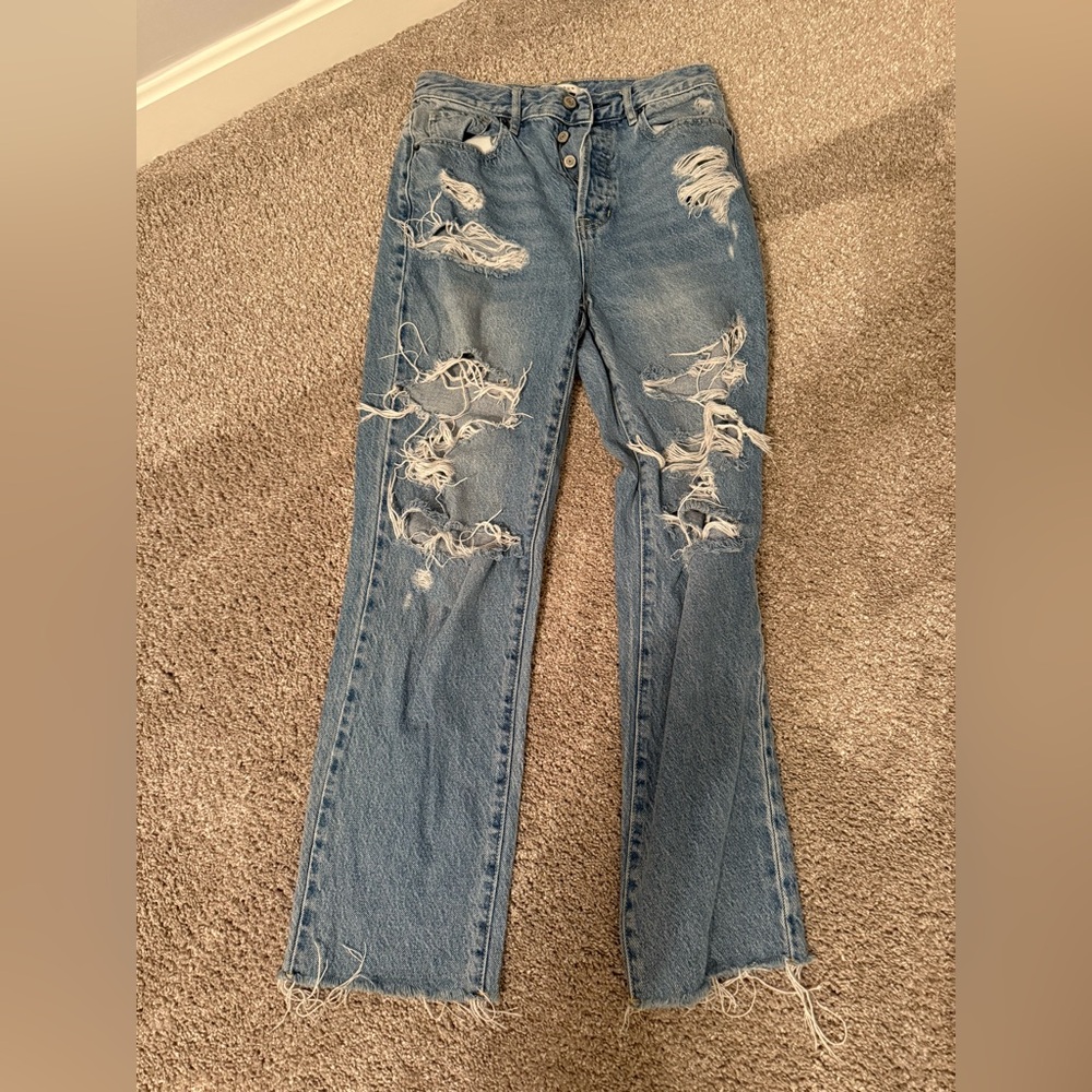 PacSun Distressed High Rise Straight Leg Denim Jeans